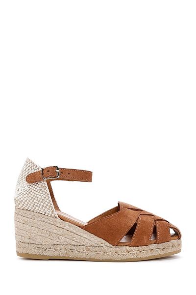 Derimod Women's Tan Ankle Strap Wedge Heeled Espadrille 25Sfd 151110