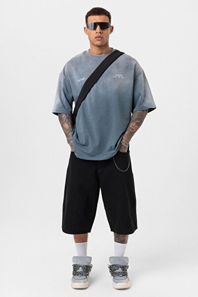 VAMOSCLO Yıkamalı Oversize Tişört Gri