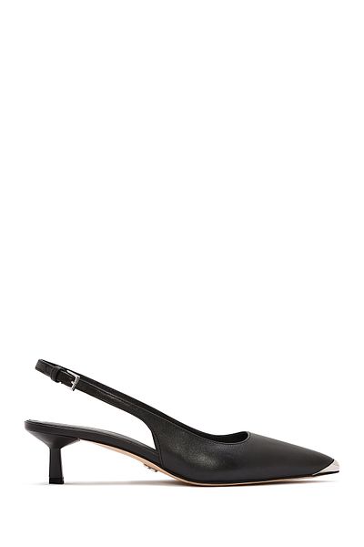 Derimod Women's Black Open Back Leather Short Thin Heeled Shoes 25Sfd 120818