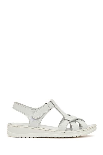 Derimod Women's White Strappy Leather Comfort Sandals 25Sfd 340318