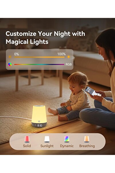 Dreamegg Uyku Eğitmeni Saat, Beyaz Gürültü Makinesi, 34 Ses, Işıklı Çalar Saat