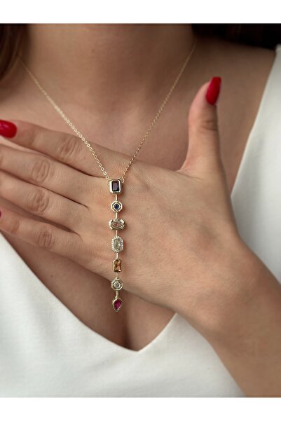 Soles 14 Ayar altın rengi rengli taşlı Çelik kolye