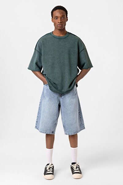 VAMOSCLO Yıkamalı Oversize Tişört Nefti