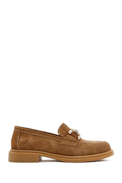 Derimod Women's Tan Stone Suede Leather Masculine Loafer 25Sfd 510110