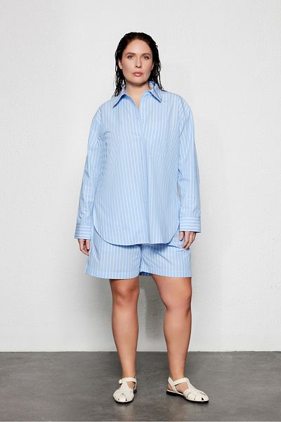LUOKK CLAINE Μπλουζάκια Ποπλίνα με ρίγες Plus Size Μπλε-Λευκό