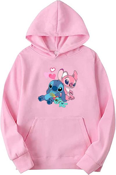 makiteks Hanorac pentru femei cu buzunar cangur cu glugă Lilo Stitch