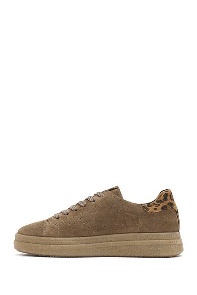 Derimod Women's Tan Lace-Up Suede Leather Sneaker 25Sfd 510710