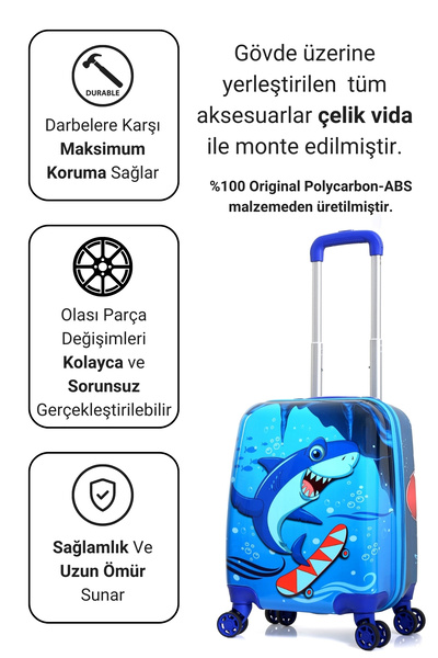 Gedox Kids Lacivert Mavi Köpek Balığı Shark Desenli Erkek Çocuk Valizi 155.05
