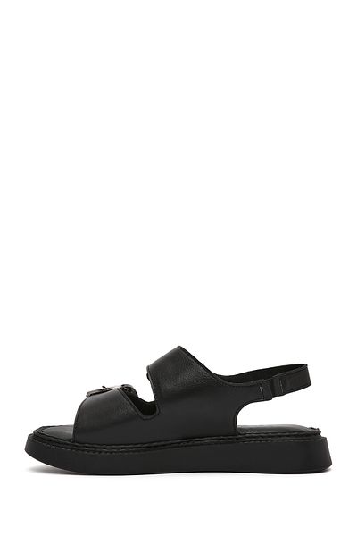 Derimod Women's Black Thick Soled Leather Comfort Sandals 25Sfd 340718