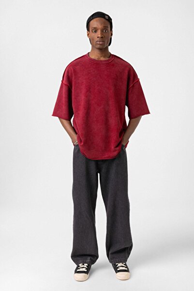 VAMOSCLO تي شيرت كبير الحجم قابل للغسل - لون أحمر كلاريت