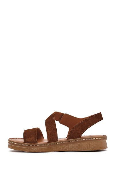 Derimod Women's Tan Suede Leather Comfort Sandals 25Sfd 340210