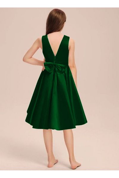nsmkidslife Girl's Emerald Green Elegant Short Asymmetrical Dress Birthday Prom Graduation Dress