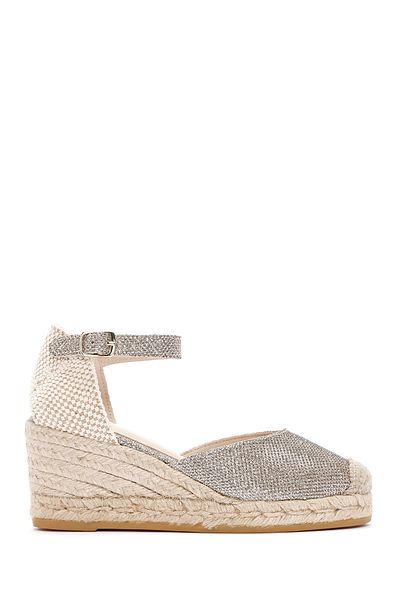 Derimod Women's Beige Ankle Strap Wedge Heeled Leather Espadrille 25Sfd 151214