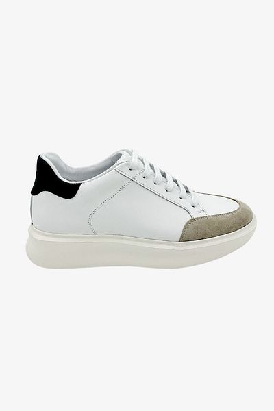 Elevold Man Men's Genuine Leather 7 cm Height Increase White Sneakers