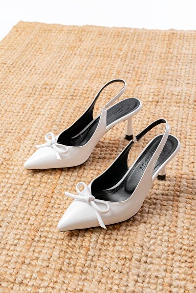 Aymood INF-4500 Λευκό λουστρίνι καθημερινά παπούτσια με φιόγκο με τακούνι