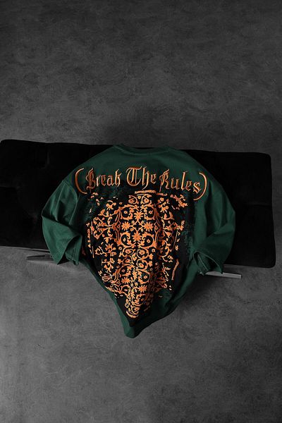 Slatra Ανδρικό μπλουζάκι χακί Break The Rules με ανάγλυφο κεντημένο μπλουζάκι