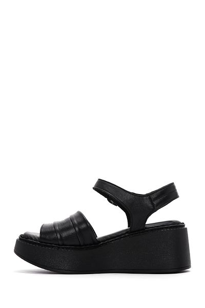 Derimod Women's Black Thick Soled Leather Comfort Sandals 25Sfd 340918