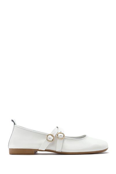 Derimod Women's White Buckle Leather Ballerinas 25Sfd 202018