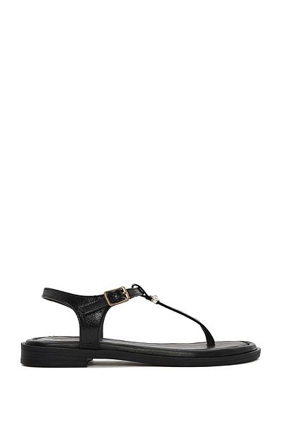 Derimod Women's Black Buckle Flip Flops Patent Leather Sandals 25Sfd 201016