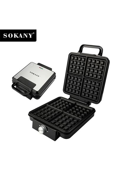 SOKANY Electric waffle maker 4 pieces 1500w Non Stick Teflon plates & Temperature Control SK-08031 Black