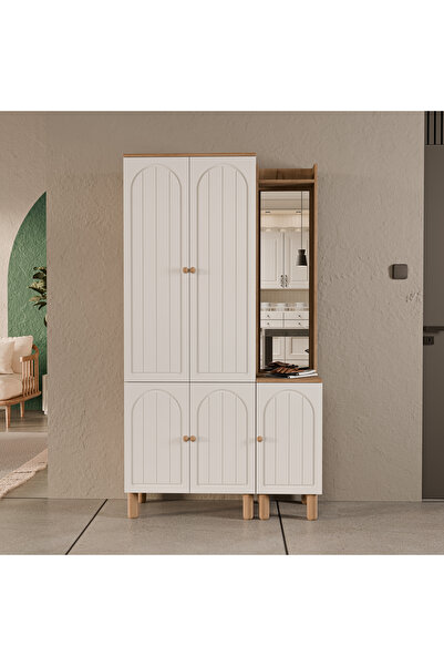 Mezza Set 5084-5088 Rapsody Sağ Aynalı 5 Kapaklı (MEMBRAN) 5 Askılı Bohem Portmanto Sepet-beyaz