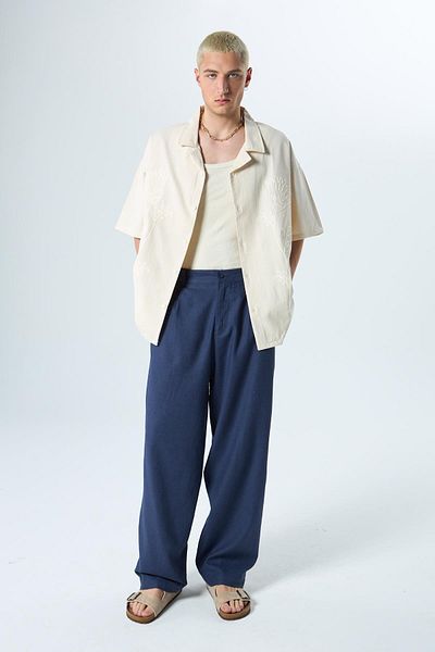 VAMOSCLO 100% linen baggy trousers indigo