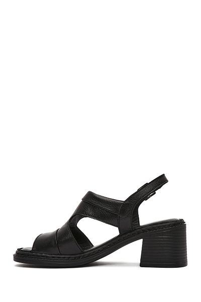 Derimod Women's Black Ankle Strap Thick Heeled Leather Sandals 25Sfd 341018