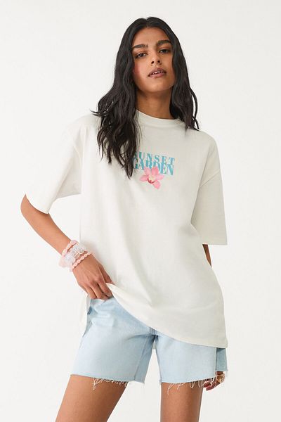 Stradivarius Oversize heavy cotton hibiscus T-shirt