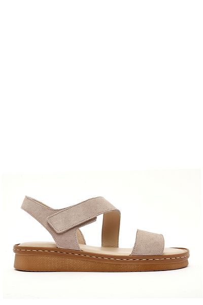 Derimod Women's Beige Suede Leather Comfort Sandals 25Sfd 340210