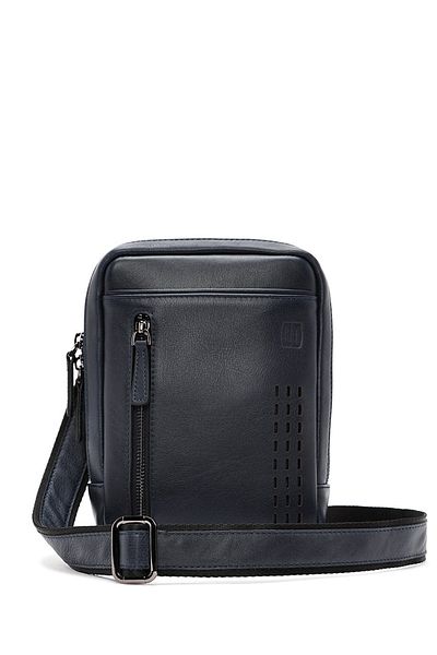 Derimod Men's Navy Blue Leather Messenger Bag 24Wbd 360518