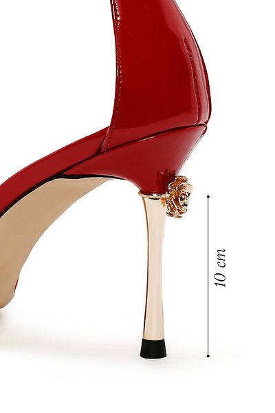 Derimod Women's Red Ankle Strap High Thin Heeled Patent Leather Shoes 25Sfd 120216