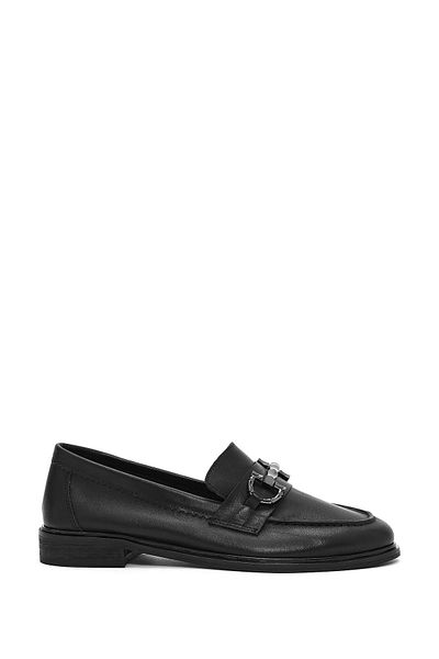 Derimod Women's Black Buckle Detailed Leather Masculine Loafer 25Sfd 153518