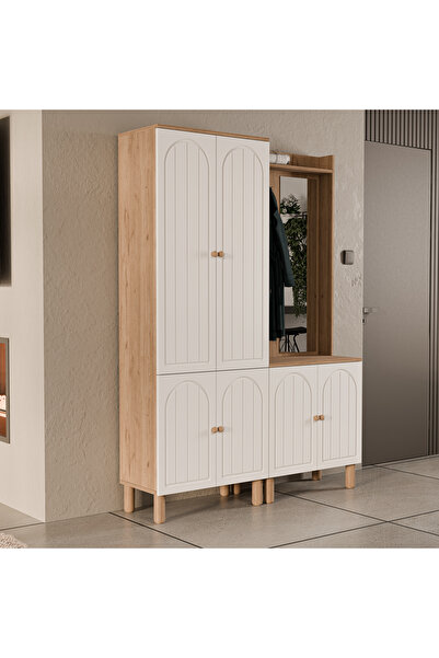 Mezza Set 5084-5076 Rapsody Sağ Aynalı 6 Kapaklı (MEMBRAN) 7 Askılı Bohem Portmanto Sepet-beyaz