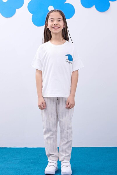 Perendi Unisex Παιδικό Tshirt Σετ 2 τεμαχίων - Κοντό μανίκι, εμπριμέ, μπεζ-λευκό