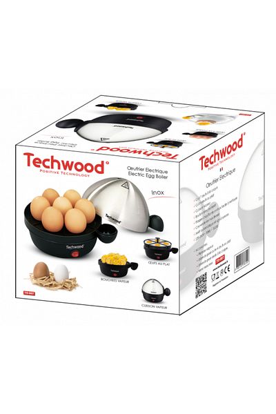 Techwood TO-007 electric egg cooker, stainless steel, 350W, 7 eggs, frying and steaming function