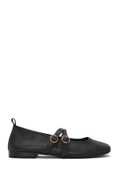 Derimod Women's Black Buckle Leather Ballerinas 25Sfd 202018