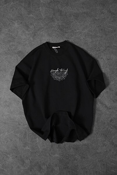 Slatra Men's Black Simple Things Embroidered Oversize Tshirt