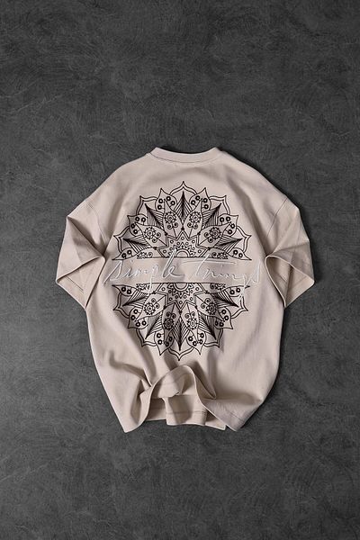 Slatra Ανδρικό μπλουζάκι μπεζ Simple Things Κεντημένο Oversize