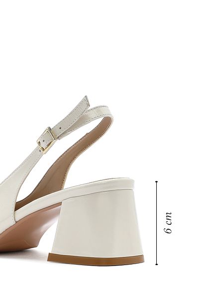 Derimod Women's Beige Ankle Buckle Open Back Short Thick Heeled Patent Leather Shoes 25Sfd 182616