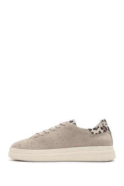 Derimod Women's Beige Lace-Up Suede Leather Sneaker 25Sfd 510710