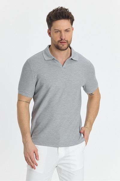 Frappoli Ανδρικό μπλουζάκι με λαιμόκοψη με βάφλα Comfort Fit - 100% βαμβάκι