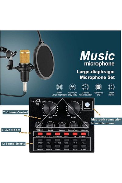 fulina Mic Kit,with Live Sound Card, Adjustable Suspension Scissor Arm,for Studio Recording & Broadcasting