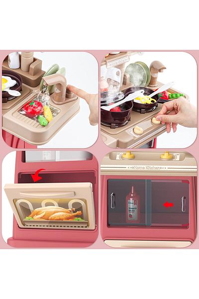 COOYA 30PCS Kids Kitchen Toy Set, with Light & Sound, with Steam Cooker Hood, Sink, Cooking Toy