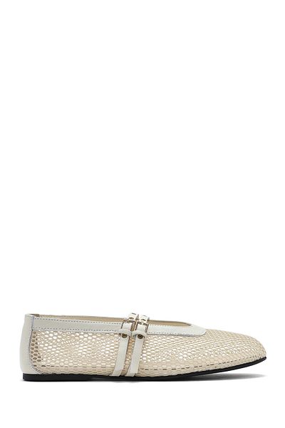 Derimod Women's Beige Buckle Mesh Fabric Ballerinas 25Sfd18136F