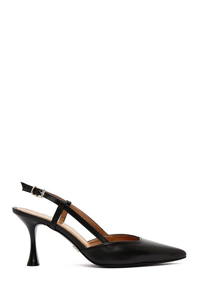 Derimod Women's Black Open Back Heeled Leather Shoes 25Sfd 160218