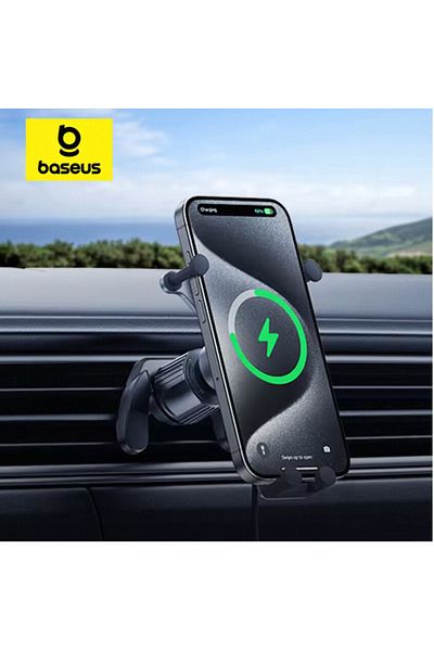 Baseus Black Baseus 15W Car Phone Holder Wireless Charging Stand Air Vent Gravity Telephone Mount for iPhon