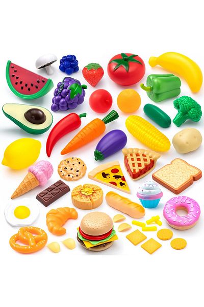 COOYA 50 PCS Kids Plastic Play Food Toys, Kitchen Toys Accessories, Toddle Educational Development
