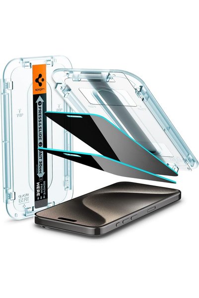 Spigen واقي شاشة GLAStR EZ FIT [PRIVACY 2 Pack] مصمم لهاتف iPhone 15 Pro MAX،...