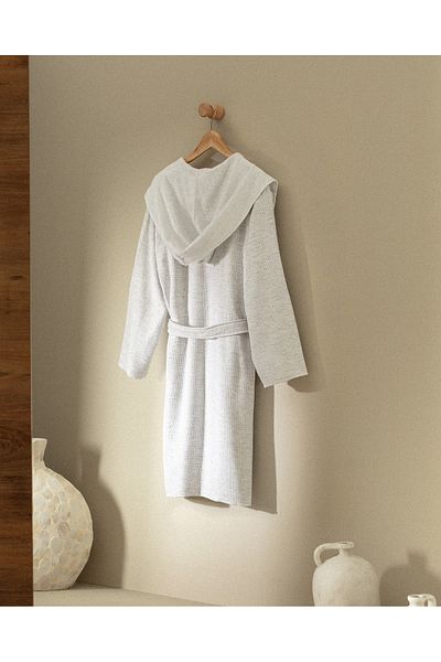 Madame Coco Rayana 100% Cotton Hooded Unisex Bathrobe - Gray