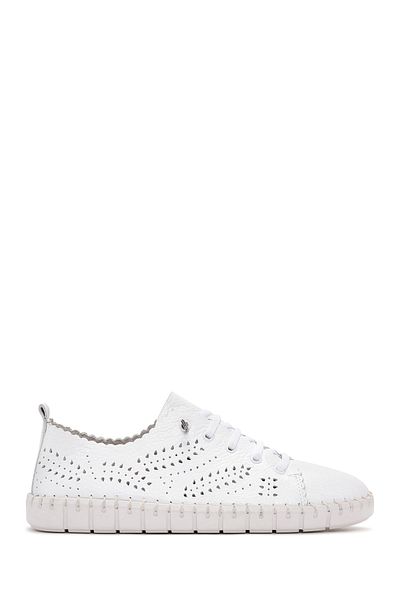Derimod Pantofi de damă, alb, cu șireturi, din piele, cu modele, 25SFD5006FT